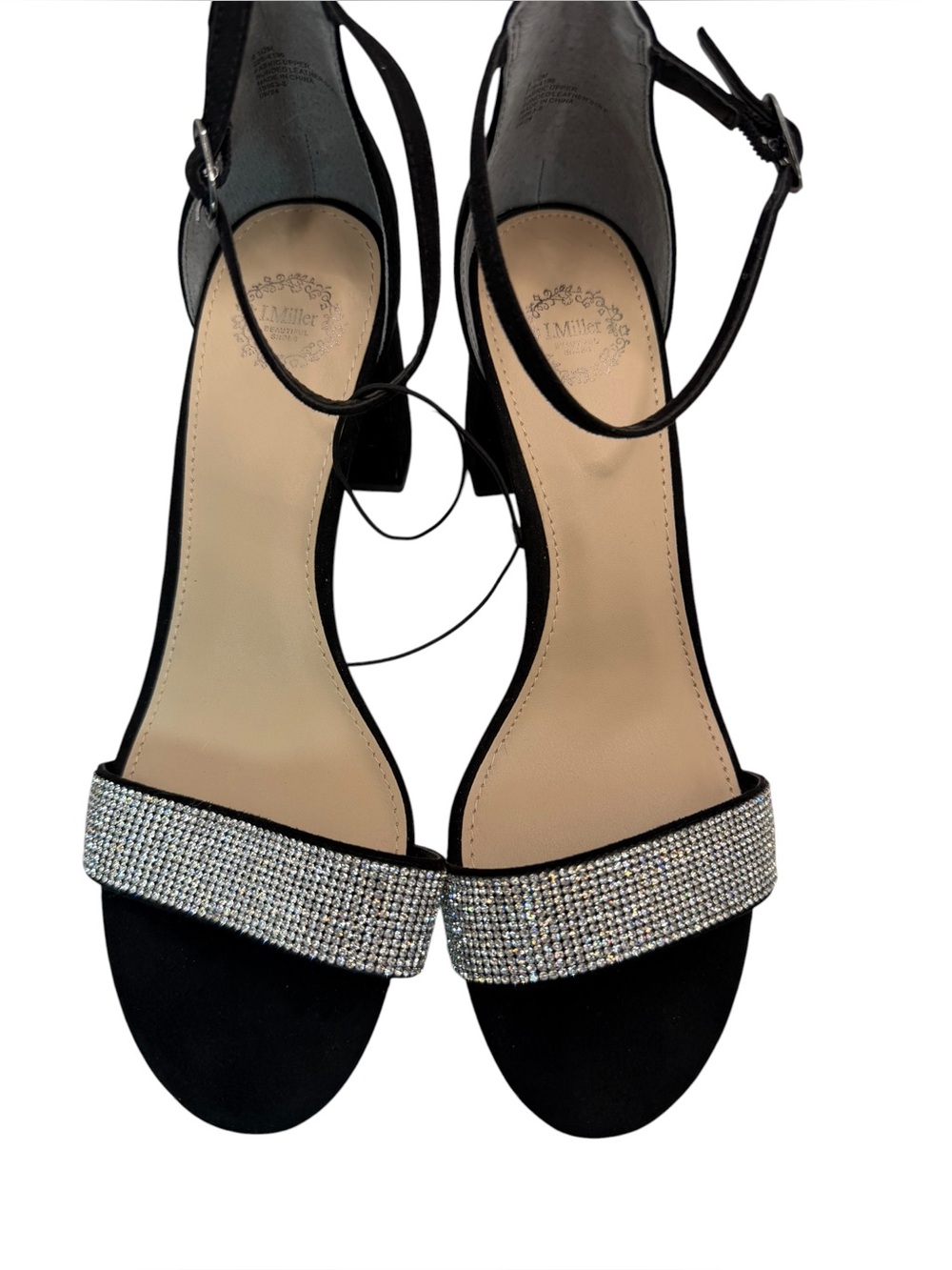 I. Miller Black Rhinestone Ankle Strap Block Heel Sandals Size 8.5M - Picture 2 of 10